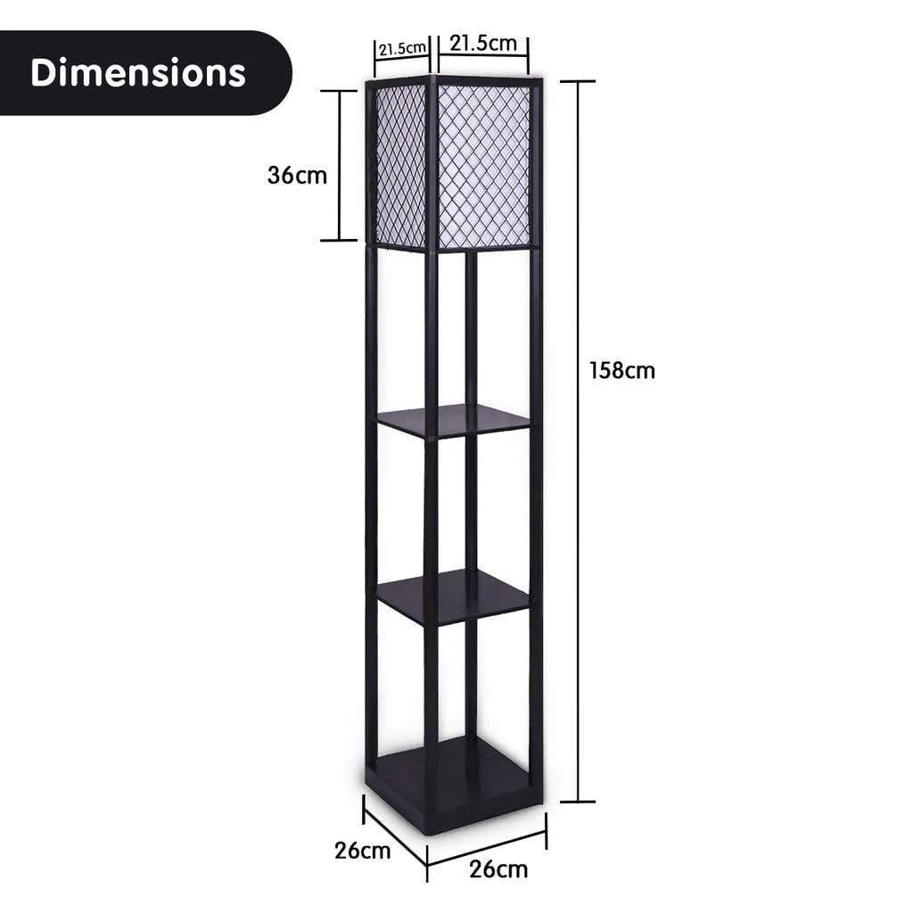 Sarantino Etagere Floor Lamp Diamond Look Fabric Shade Shelves Black 2 Sarantino Etagere Floor Lamp Diamond Look Fabric Shade Shelves Black - Image 2