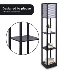 Sarantino Etagere Floor Lamp Diamond Look Fabric Shade Shelves Black 7 Sarantino Etagere Floor Lamp Diamond Look Fabric Shade Shelves Black -Home Lighting 7014871 2