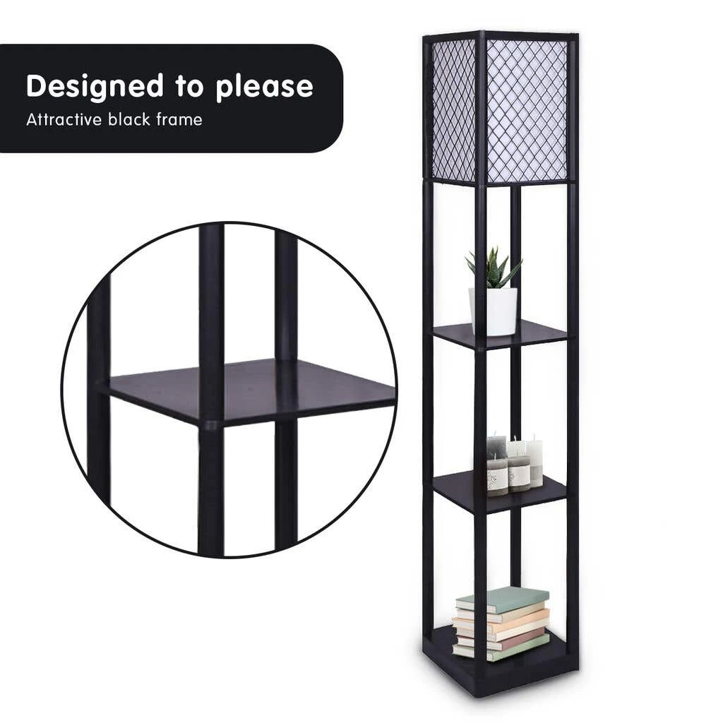Sarantino Etagere Floor Lamp Diamond Look Fabric Shade Shelves Black 3 Sarantino Etagere Floor Lamp Diamond Look Fabric Shade Shelves Black - Image 3