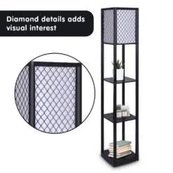 Sarantino Etagere Floor Lamp Diamond Look Fabric Shade Shelves Black 9 Sarantino Etagere Floor Lamp Diamond Look Fabric Shade Shelves Black -Home Lighting 7014871 4