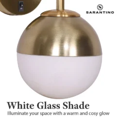 Sarantino Wall Lamp With Gold Metal Base & White Glass Shade 17 Sarantino Wall Lamp With Gold Metal Base & White Glass Shade -Home Lighting 7014897 7