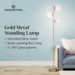 Sarantino 3-Light Gold Metal Floor Lamp With Glass Shades -Home Lighting 7014962 3