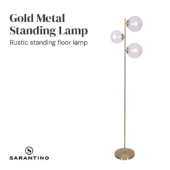 Sarantino 3-Light Gold Metal Floor Lamp With Glass Shades -Home Lighting 7014962 7