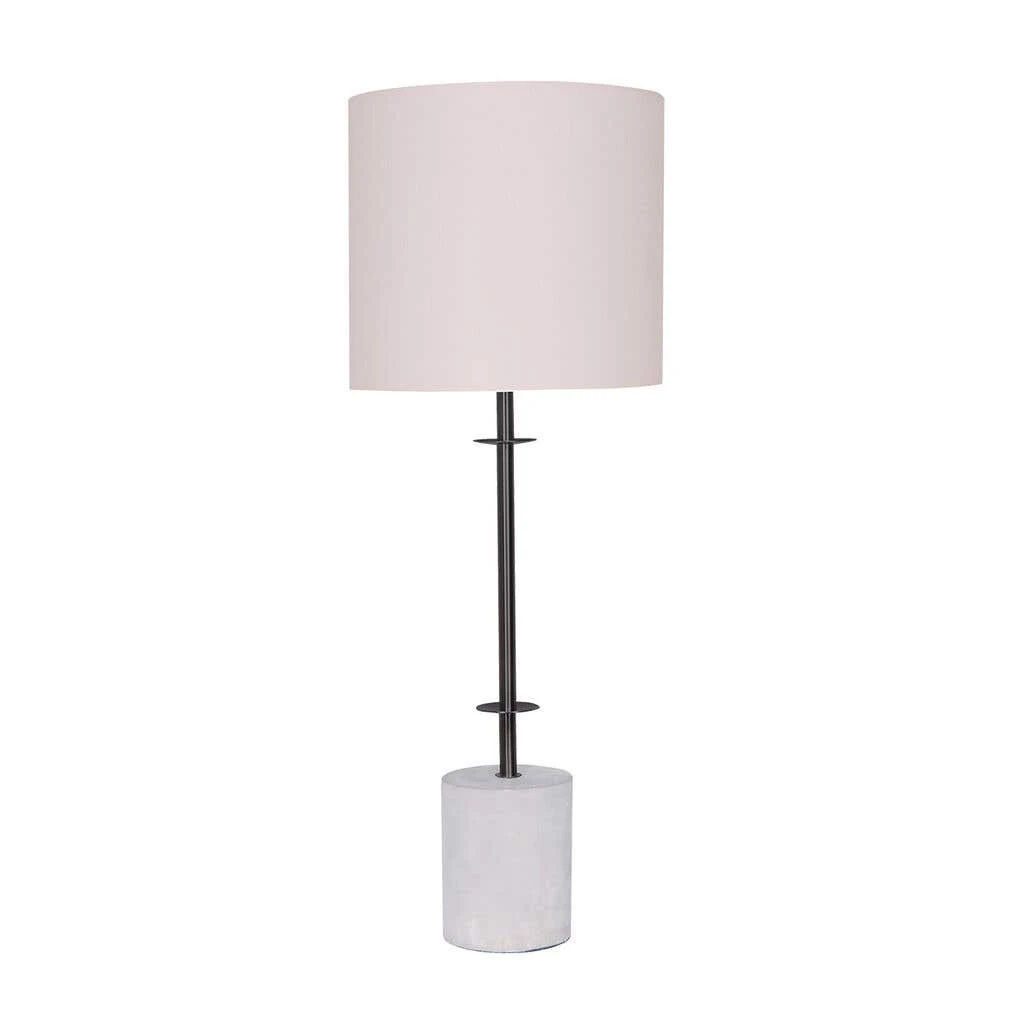 Sarantino Concrete & Metal Table Lamp With Off-White Linen Shade 1 Sarantino Concrete & Metal Table Lamp With Off-White Linen Shade
