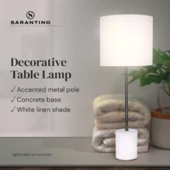 Sarantino Concrete & Metal Table Lamp With Off-White Linen Shade 21 Sarantino Concrete & Metal Table Lamp With Off-White Linen Shade -Home Lighting 7015035 10