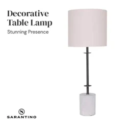 Sarantino Concrete & Metal Table Lamp With Off-White Linen Shade 14 Sarantino Concrete & Metal Table Lamp With Off-White Linen Shade -Home Lighting 7015035 3
