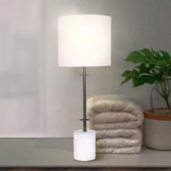 Sarantino Concrete & Metal Table Lamp With Off-White Linen Shade 19 Sarantino Concrete & Metal Table Lamp With Off-White Linen Shade -Home Lighting 7015035 8