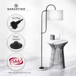 Sarantino Metal Floor Lamp With Marble Base & Off-White Shade -Home Lighting 7015050 8