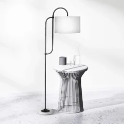 Sarantino Metal Floor Lamp With Marble Base & Off-White Shade -Home Lighting 7015050 9