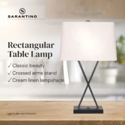 Sarantino Metal Table Lamp Rectangular Shade X Stand -Home Lighting 7015084 10