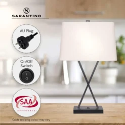 Sarantino Metal Table Lamp Rectangular Shade X Stand -Home Lighting 7015084 8