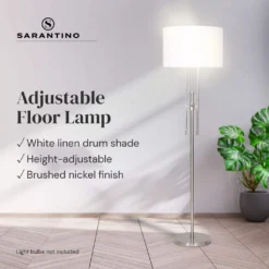 Sarantino Brushed Nickel Height-Adjustable Metal Floor Lamp -Home Lighting 7015100 10