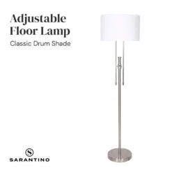 Sarantino Brushed Nickel Height-Adjustable Metal Floor Lamp -Home Lighting 7015100 3