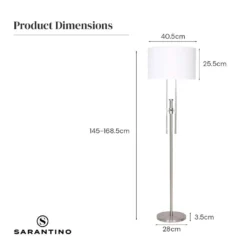 Sarantino Brushed Nickel Height-Adjustable Metal Floor Lamp -Home Lighting 7015100 7