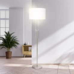 Sarantino Brushed Nickel Height-Adjustable Metal Floor Lamp -Home Lighting 7015100 9