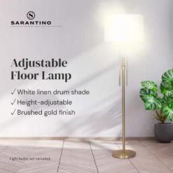 Sarantino Brushed Gold Height-Adjustable Metal Floor Lamp -Home Lighting 7015118 10