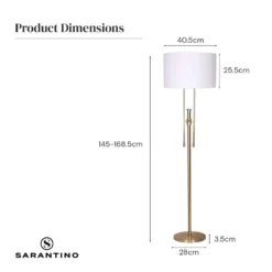 Sarantino Brushed Gold Height-Adjustable Metal Floor Lamp -Home Lighting 7015118 7