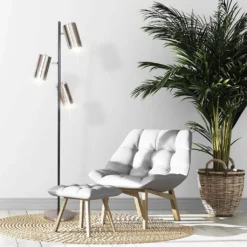 Sarantino 3-Shade Metal Floor Lamp Nickel & Matte Black Finish -Home Lighting 7015142 9