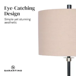 Sarantino Metal Table Lamp With Linen Drum Shade -Home Lighting 7015175 2