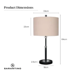 Sarantino Metal Table Lamp With Linen Drum Shade -Home Lighting 7015175 5