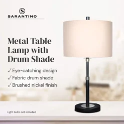 Sarantino Metal Table Lamp With Linen Drum Shade -Home Lighting 7015175 8