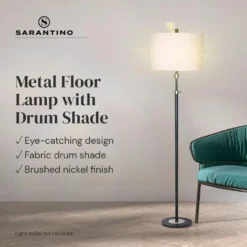Sarantino Metal Floor Lamp With Cream Drum Shade -Home Lighting 7015183 10