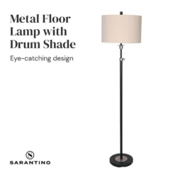 Sarantino Metal Floor Lamp With Cream Drum Shade -Home Lighting 7015183 3