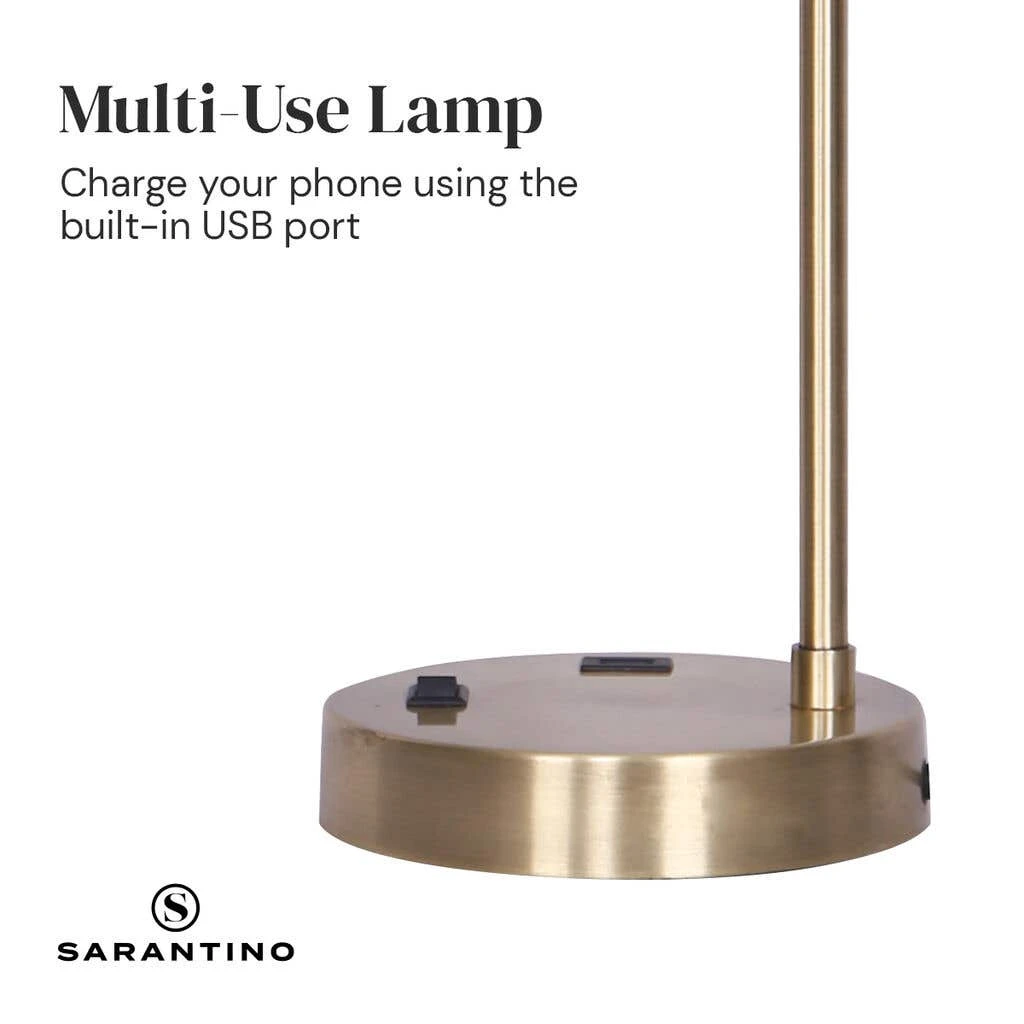 Sarantino Metal Task Lamp With USB Charging Port Antique Brass Finish 4 Sarantino Metal Task Lamp With USB Charging Port Antique Brass Finish - Image 4