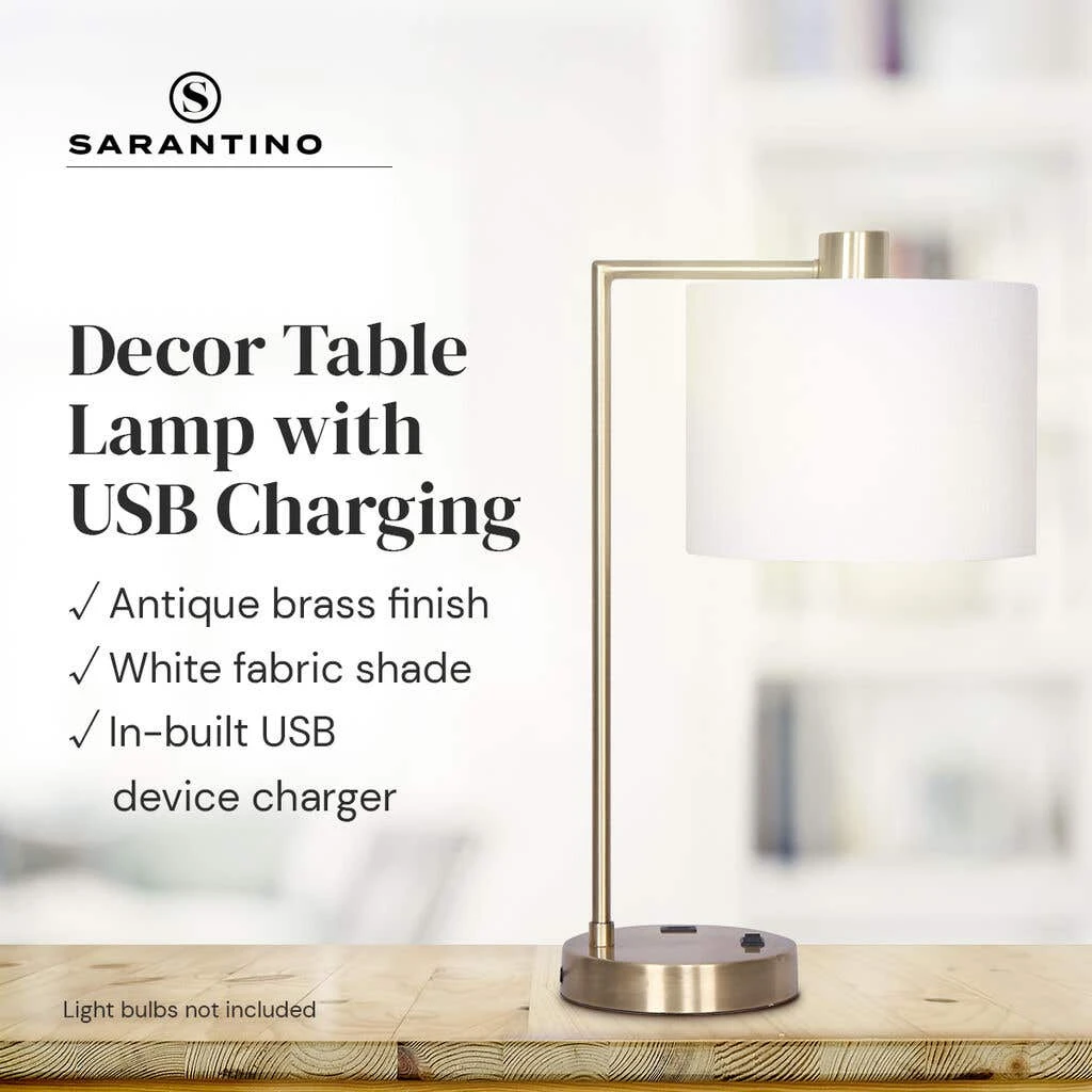 Sarantino Metal Task Lamp With USB Charging Port Antique Brass Finish 8 Sarantino Metal Task Lamp With USB Charging Port Antique Brass Finish - Image 8