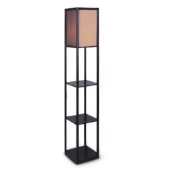 Sarantino Etagere Floor Lamp Shelves In Black Frame Fabric Shade