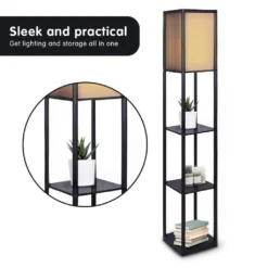 Sarantino Etagere Floor Lamp Shelves In Black Frame Fabric Shade -Home Lighting 7015241 2