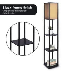 Sarantino Etagere Floor Lamp Shelves In Black Frame Fabric Shade -Home Lighting 7015241 3