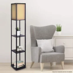 Sarantino Etagere Floor Lamp Shelves In Black Frame Fabric Shade -Home Lighting 7015241 5