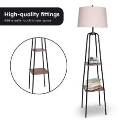 Sarantino Metal Etagere Floor Lamp Shade Metal Shelf In Wood Finish