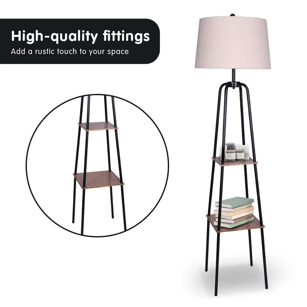 Sarantino Metal Etagere Floor Lamp Shade Metal Shelf In Wood Finish 1 Sarantino Metal Etagere Floor Lamp Shade Metal Shelf In Wood Finish