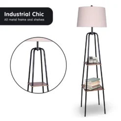 Sarantino Metal Etagere Floor Lamp Shade Metal Shelf In Wood Finish 8 Sarantino Metal Etagere Floor Lamp Shade Metal Shelf In Wood Finish -Home Lighting 7015258 2