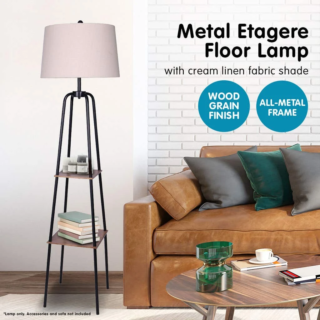 Sarantino Metal Etagere Floor Lamp Shade Metal Shelf In Wood Finish 6 Sarantino Metal Etagere Floor Lamp Shade Metal Shelf In Wood Finish - Image 6