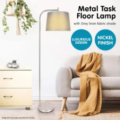 Sarantino Metal Task Floor Lamp Nickel Finish With Grey Fabric Shade -Home Lighting 7015274 6