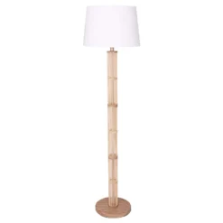 Sarantino Rattan Floor Lamp With Off-White Linen Shade