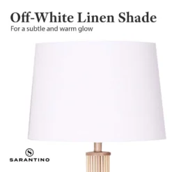 Sarantino Rattan Floor Lamp With Off-White Linen Shade -Home Lighting 7015324 3