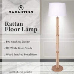 Sarantino Rattan Floor Lamp With Off-White Linen Shade -Home Lighting 7015324 8