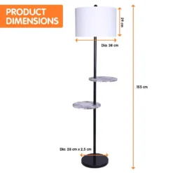 Sarantino Metal Floor Lamp Shade Black Post In Marble Finish Shelves -Home Lighting 7015332 3