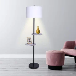 Sarantino Metal Floor Lamp Shade Black Post In Marble Finish Shelves -Home Lighting 7015332 4