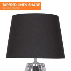 Sarantino Wooden Tripod Table Lamp With Black Taper Fabric Shade -Home Lighting 7015381 2