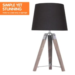 Sarantino Wooden Tripod Table Lamp With Black Taper Fabric Shade -Home Lighting 7015381 4