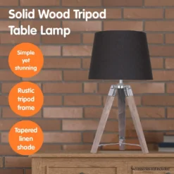 Sarantino Wooden Tripod Table Lamp With Black Taper Fabric Shade -Home Lighting 7015381 6