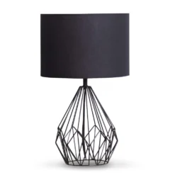 Sarantino Metal Wire Table Lamp In Black Finish With Black Drum Shade