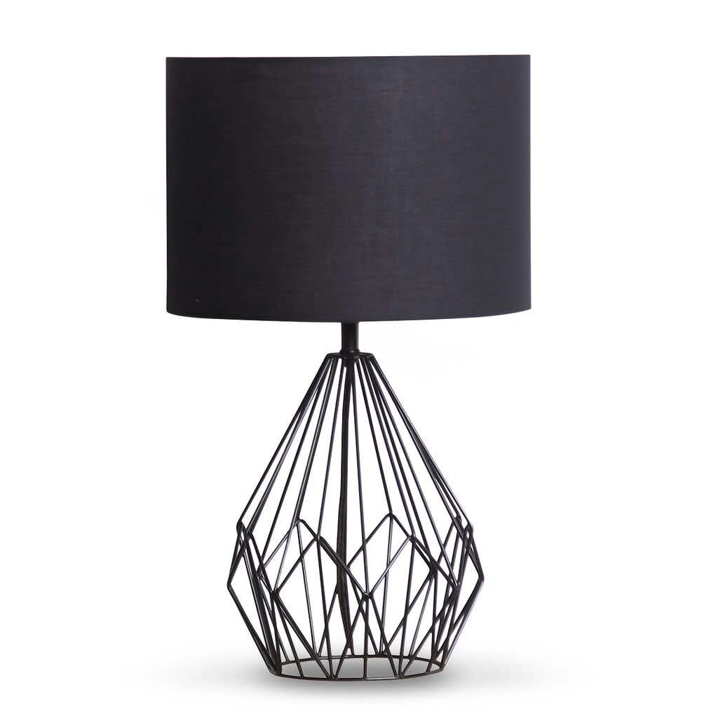Sarantino Metal Wire Table Lamp In Black Finish With Black Drum Shade 1 Sarantino Metal Wire Table Lamp In Black Finish With Black Drum Shade