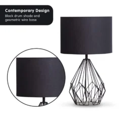 Sarantino Metal Wire Table Lamp In Black Finish With Black Drum Shade 10 Sarantino Metal Wire Table Lamp In Black Finish With Black Drum Shade -Home Lighting 7015407 3