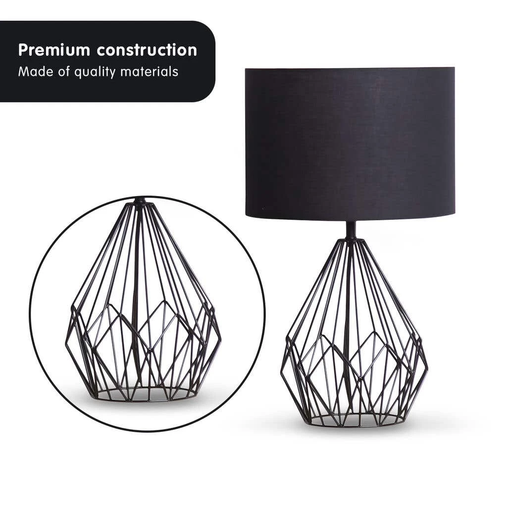 Sarantino Metal Wire Table Lamp In Black Finish With Black Drum Shade 5 Sarantino Metal Wire Table Lamp In Black Finish With Black Drum Shade - Image 5